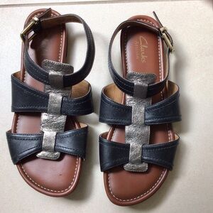 Clarks Black and Silver Leather Sandals